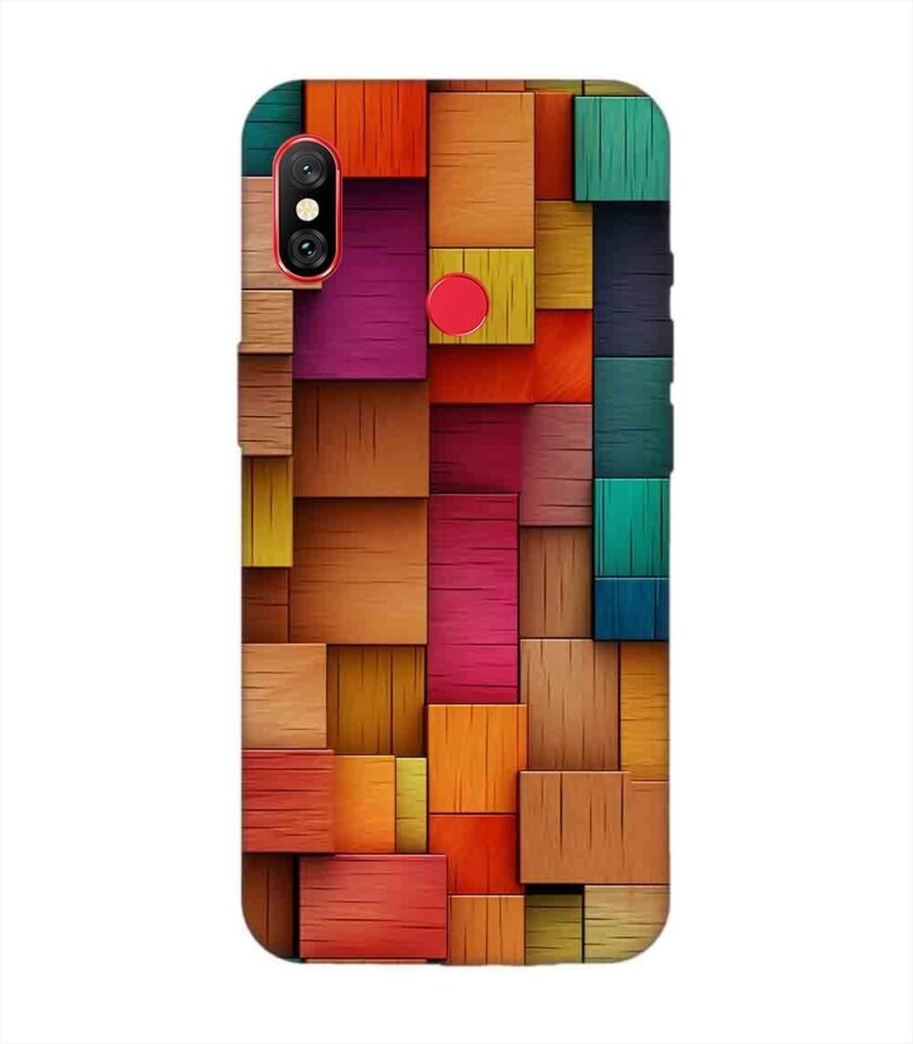 Custom Printed Case Cover for Xiaomi Mi A2 Close Up Colorful Wooden Wall With Lot Different Colors