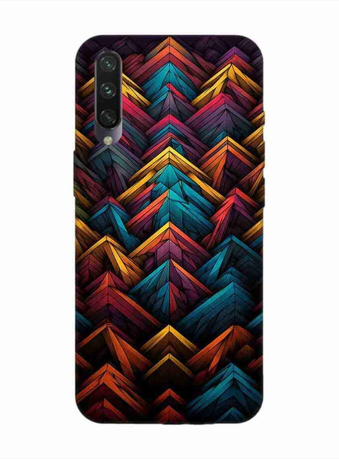 Custom Printed Case Cover for Xiaomi Mi A3 Close Up Colorful Pattern Triangles Black Background