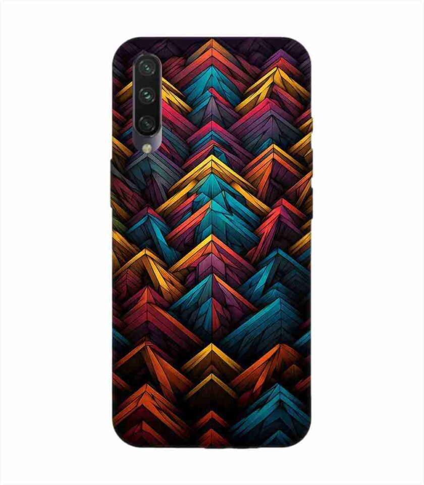 Custom Printed Case Cover for Xiaomi Mi A3 Close Up Colorful Pattern Triangles Black Background