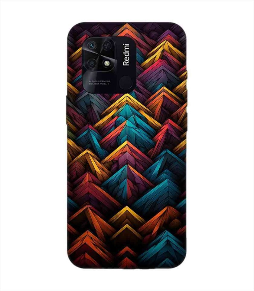 Custom Printed Case Cover for Xiaomi Redmi 10 Power Close Up Colorful Pattern Triangles Black Background