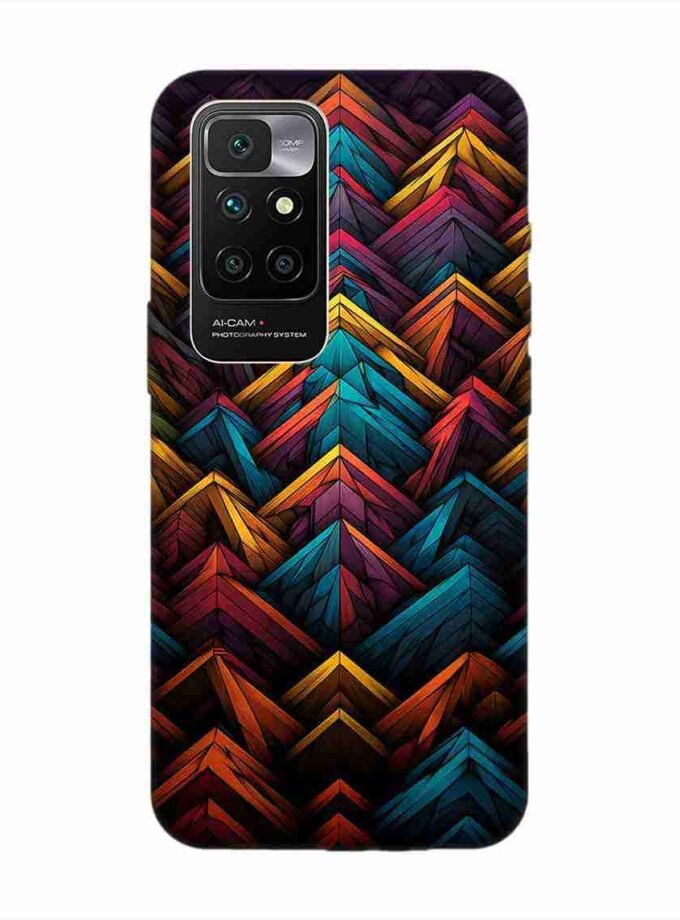 Custom Printed Case Cover for Xiaomi Redmi 10 Prime (2022) Close Up Colorful Pattern Triangles Black Background