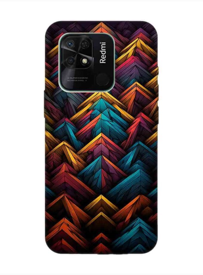 Custom Printed Case Cover for Xiaomi Redmi 10 Close Up Colorful Pattern Triangles Black Background