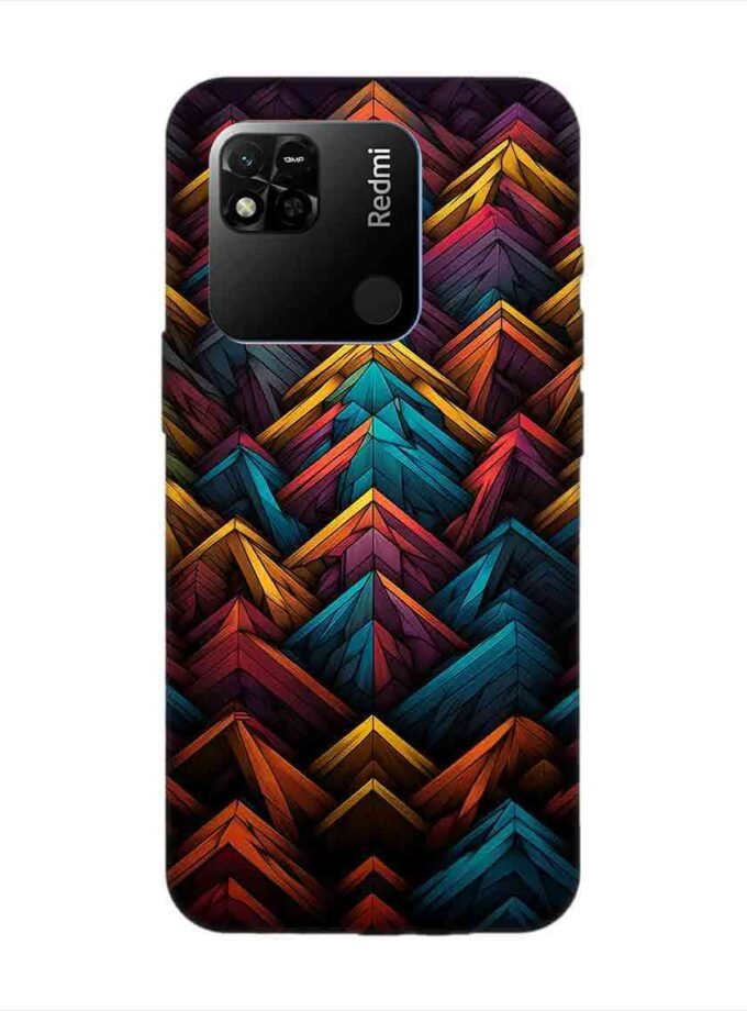 Custom Printed Case Cover for Xiaomi Redmi 10A Close Up Colorful Pattern Triangles Black Background