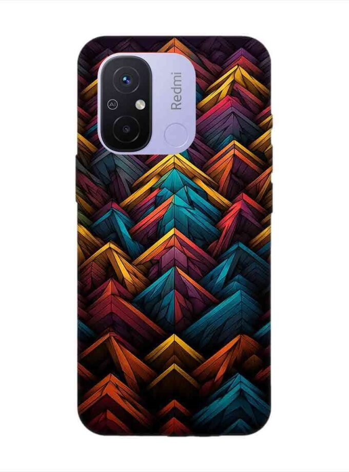 Custom Printed Case Cover for Xiaomi Redmi 12C Close Up Colorful Pattern Triangles Black Background