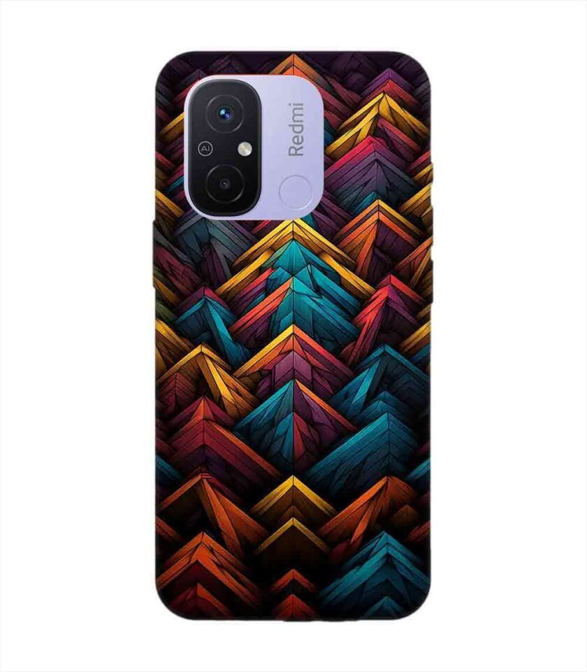 Custom Printed Case Cover for Xiaomi Redmi 12C Close Up Colorful Pattern Triangles Black Background