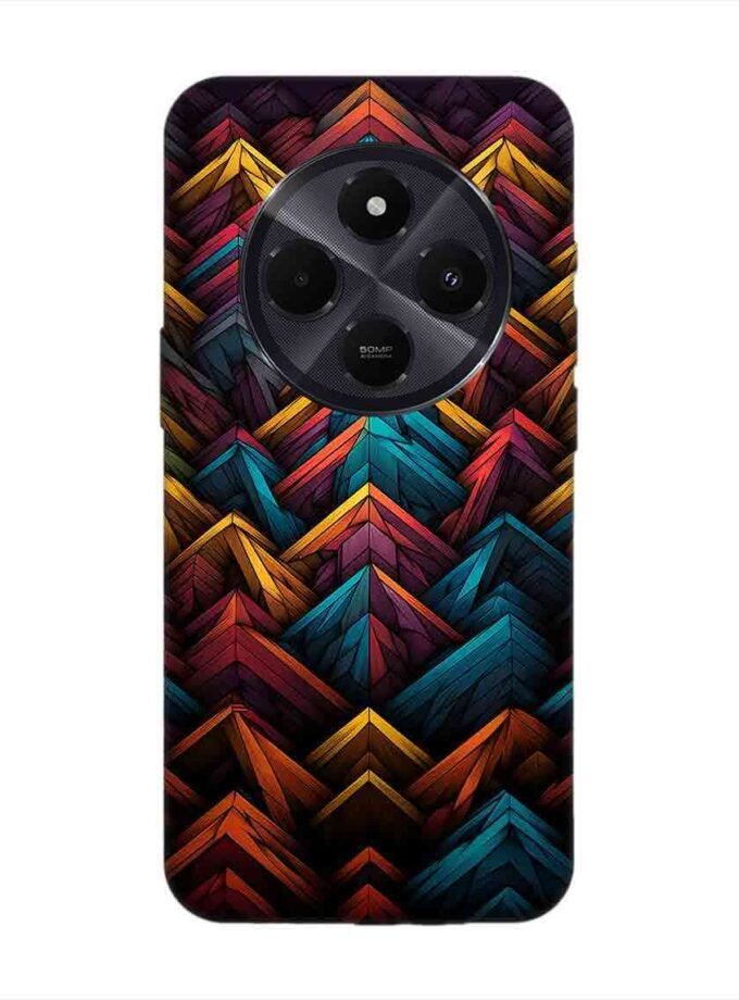 Custom Printed Case Cover for Xiaomi Redmi 14C (5G) Close Up Colorful Pattern Triangles Black Background