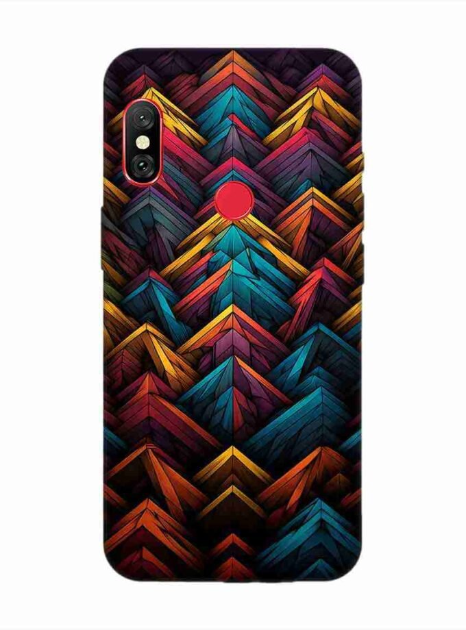 Custom Printed Case Cover for Xiaomi Redmi 6 Pro Close Up Colorful Pattern Triangles Black Background