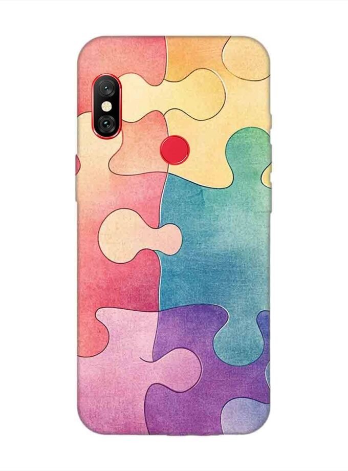 Custom Printed Case Cover for Xiaomi Redmi 6 Pro Close Up Colorful Puzzle Piece With One Missing