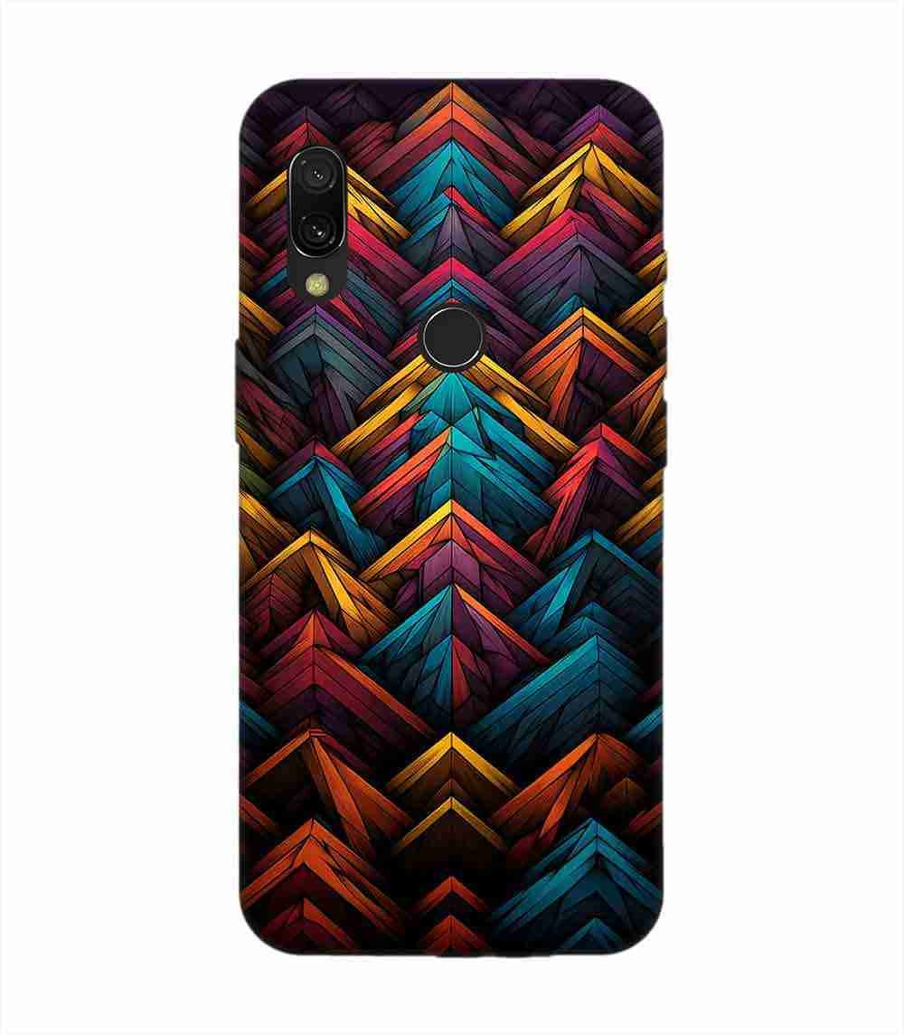 Custom Printed Case Cover for Xiaomi Redmi 7 Close Up Colorful Pattern Triangles Black Background