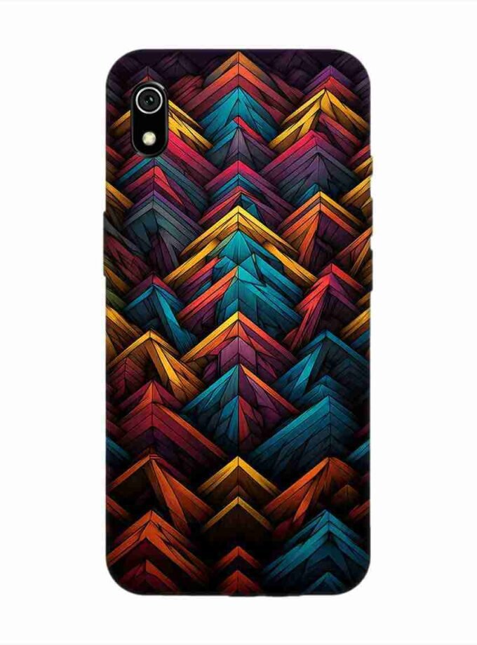 Custom Printed Case Cover for Xiaomi Redmi 7A Close Up Colorful Pattern Triangles Black Background