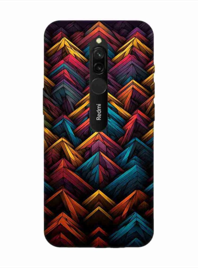Custom Printed Case Cover for Xiaomi Redmi 8 Close Up Colorful Pattern Triangles Black Background