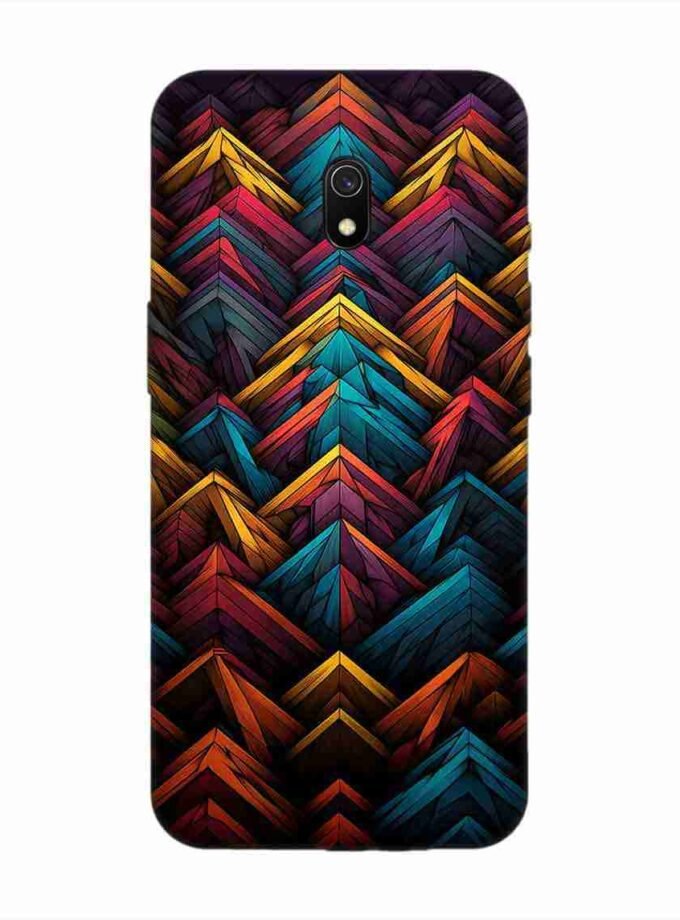 Custom Printed Case Cover for Xiaomi Redmi 8A Close Up Colorful Pattern Triangles Black Background