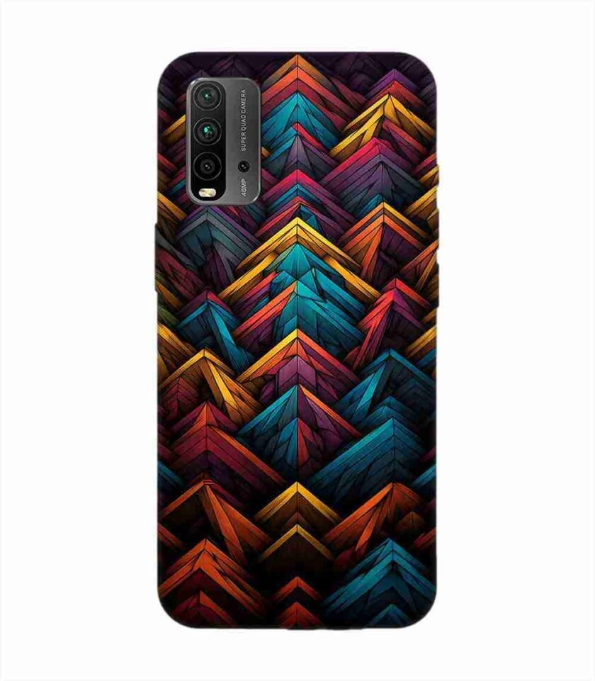 Custom Printed Case Cover for Xiaomi Redmi 9 Power Close Up Colorful Pattern Triangles Black Background