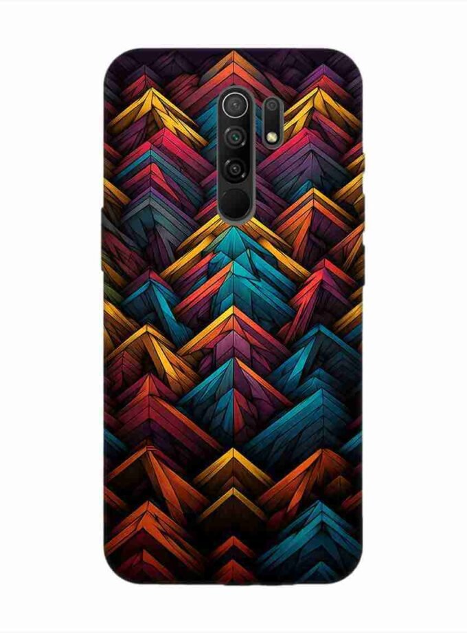 Custom Printed Case Cover for Xiaomi Redmi 9 Prime Close Up Colorful Pattern Triangles Black Background