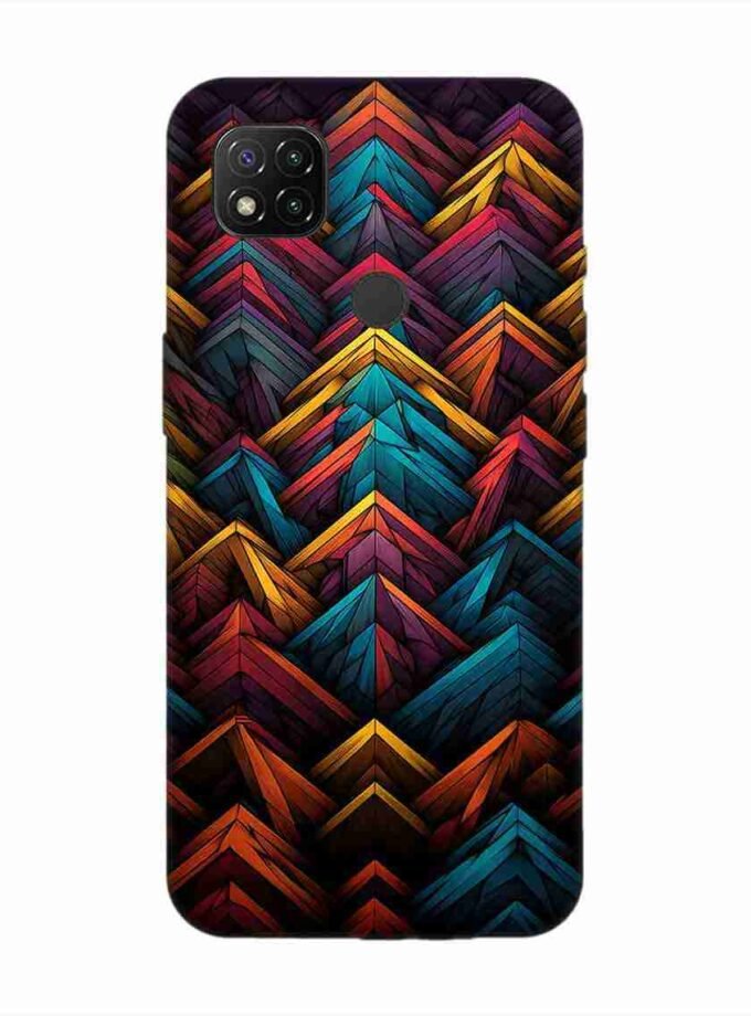 Custom Printed Case Cover for Xiaomi Redmi 9 Close Up Colorful Pattern Triangles Black Background