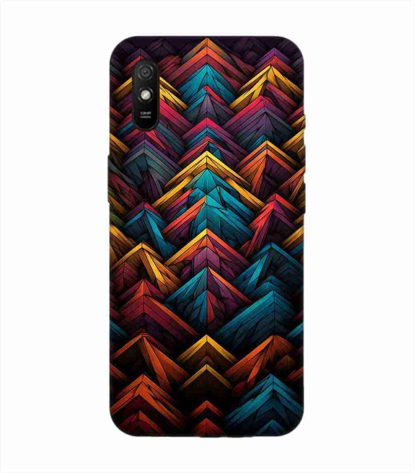 Custom Printed Case Cover for Xiaomi Redmi 9I Sport Close Up Colorful Pattern Triangles Black Background