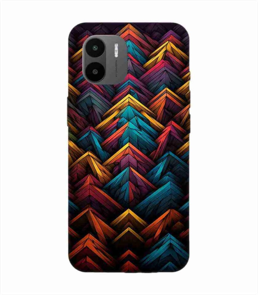 Custom Printed Case Cover for Xiaomi Redmi A1 (2022) Close Up Colorful Pattern Triangles Black Background