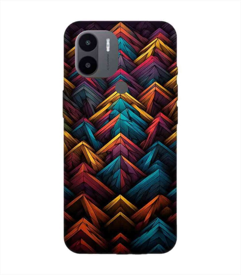 Custom Printed Case Cover for Xiaomi Redmi A1 Plus Close Up Colorful Pattern Triangles Black Background