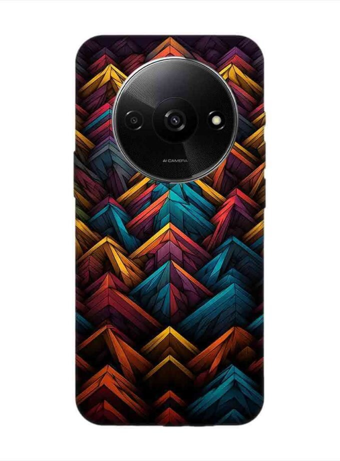 Custom Printed Case Cover for Xiaomi Redmi A3 (2024) Close Up Colorful Pattern Triangles Black Background
