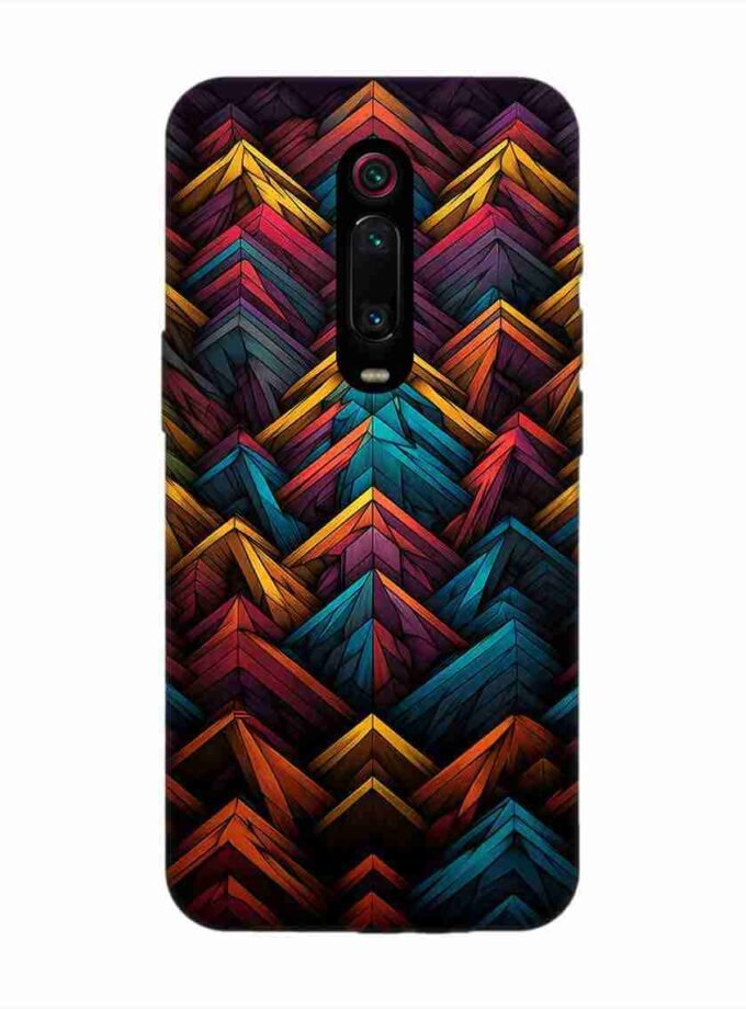 Custom Printed Case Cover for Xiaomi Redmi K20 Pro Close Up Colorful Pattern Triangles Black Background