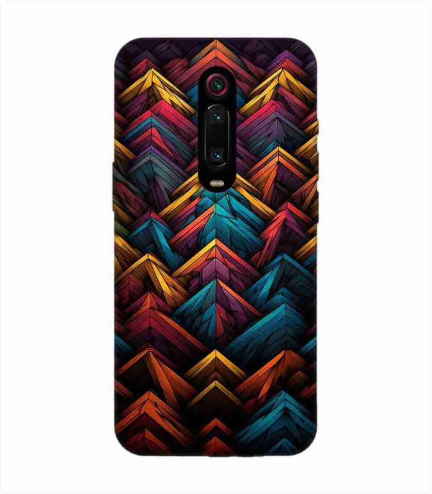 Custom Printed Case Cover for Xiaomi Redmi K20 Close Up Colorful Pattern Triangles Black Background