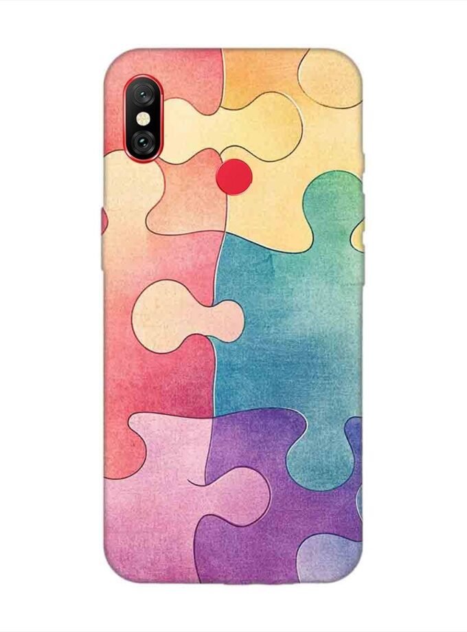 Custom Printed Case Cover for Xiaomi Redmi Note 6 Pro Close Up Colorful Puzzle Piece With One Missing
