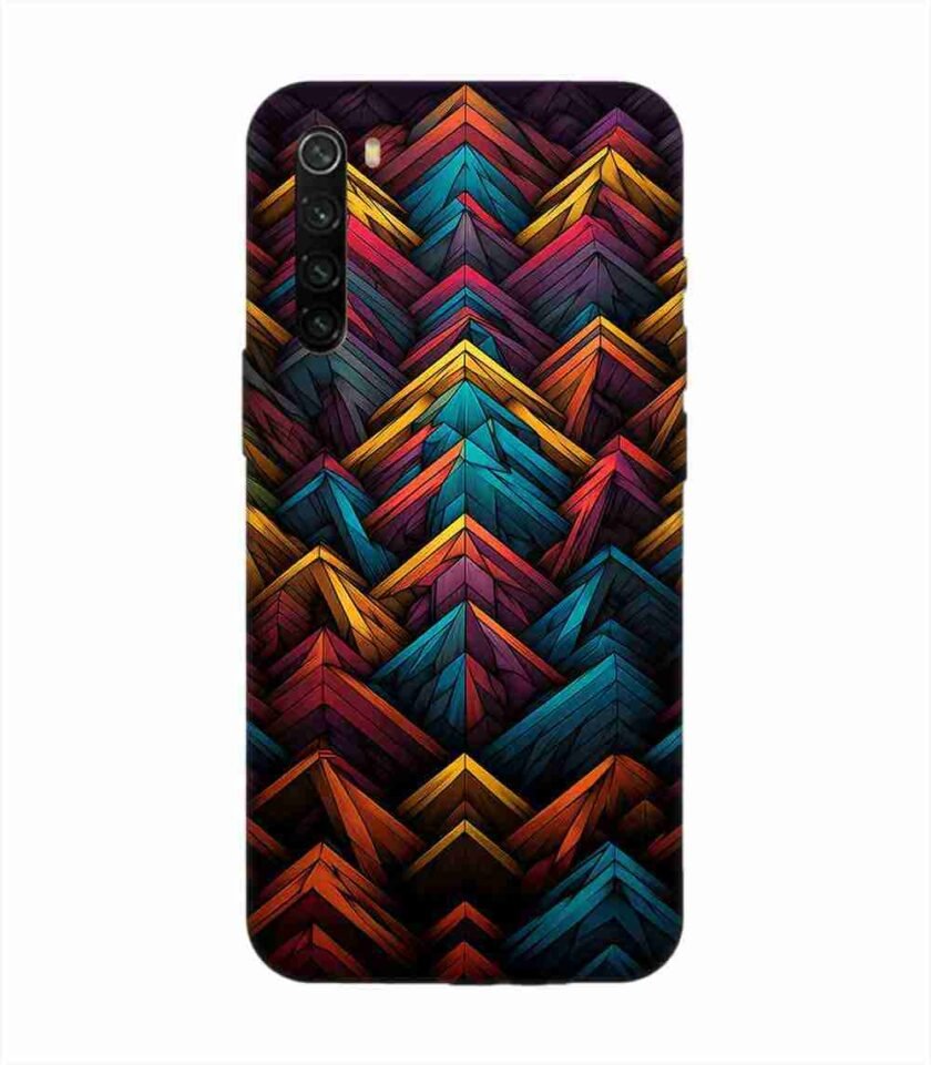 Custom Printed Case Cover for Xiaomi Redmi Note 8 Close Up Colorful Pattern Triangles Black Background