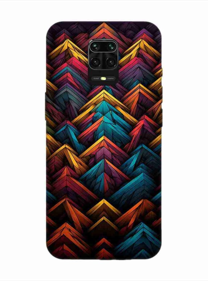 Custom Printed Case Cover for Xiaomi Redmi Note 9 Pro Close Up Colorful Pattern Triangles Black Background