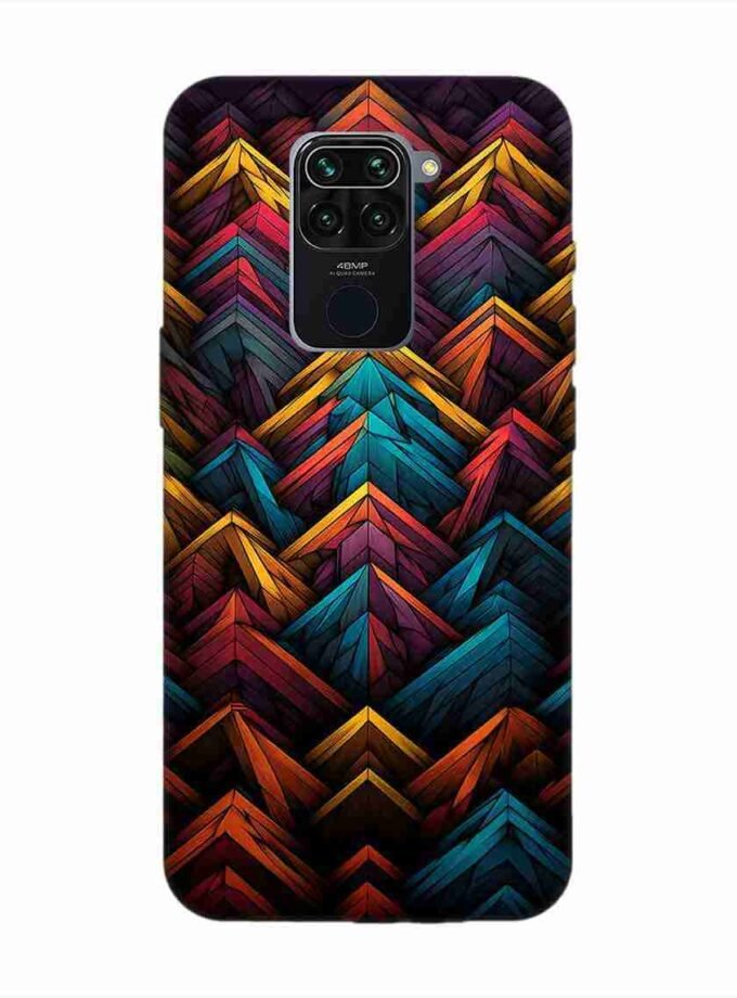 Custom Printed Case Cover for Xiaomi Redmi Note 9 Close Up Colorful Pattern Triangles Black Background